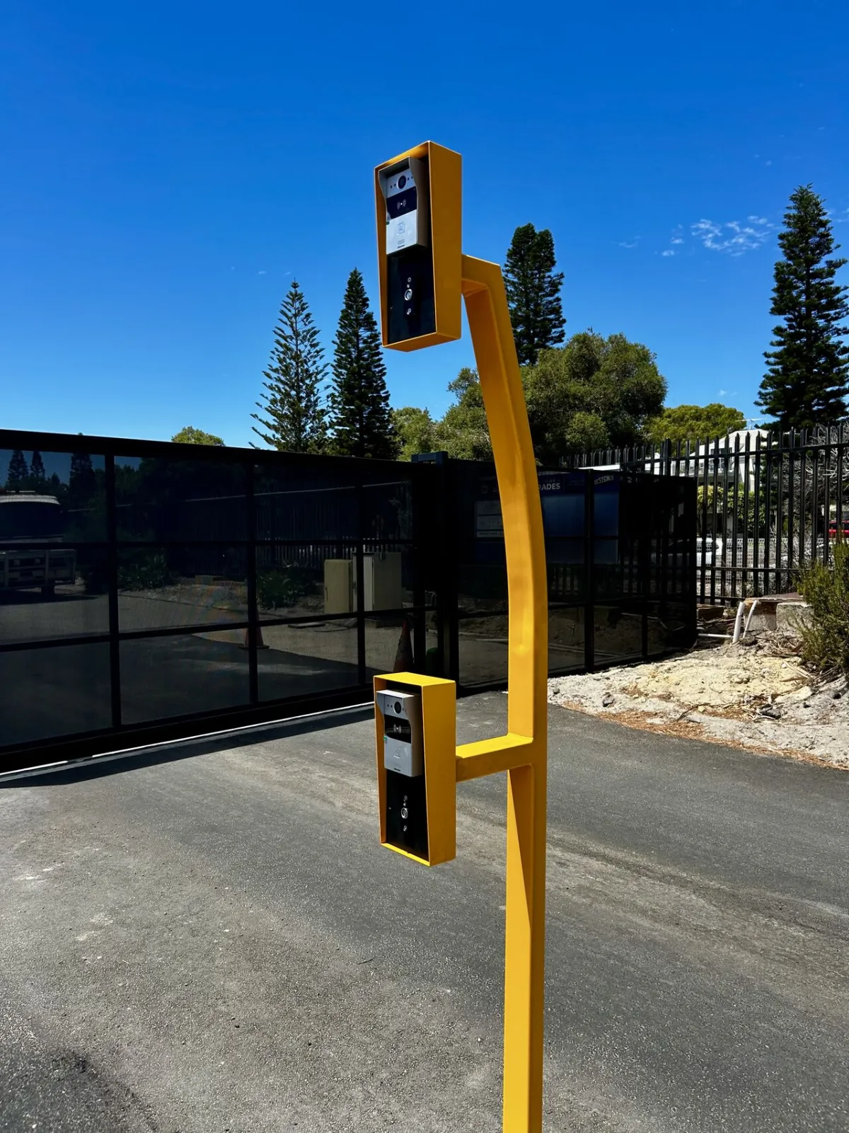 Configured access control bollard system at a Perth commercial gateway
