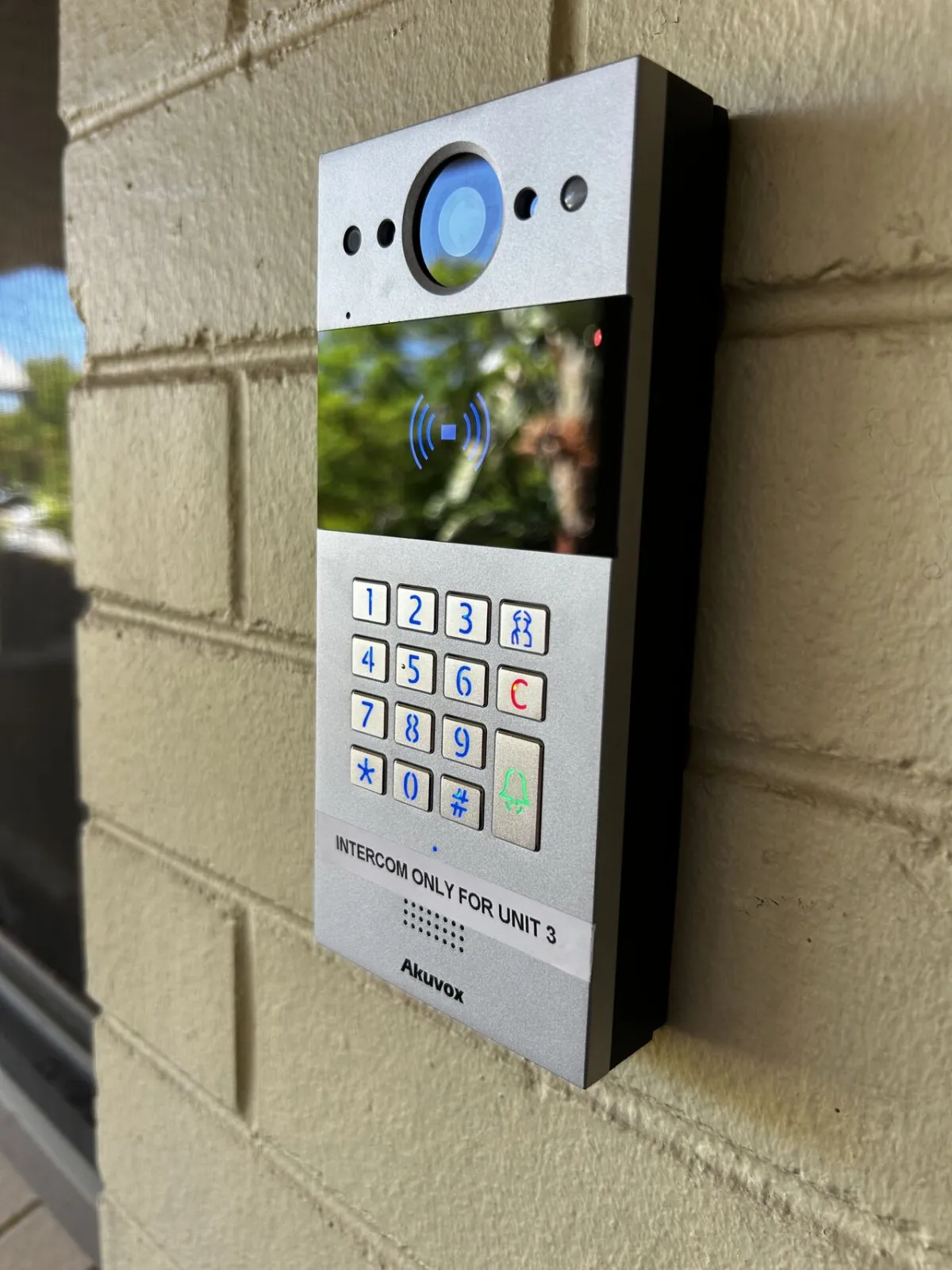 Access control keypad and intercom system installed at a Perth business entry