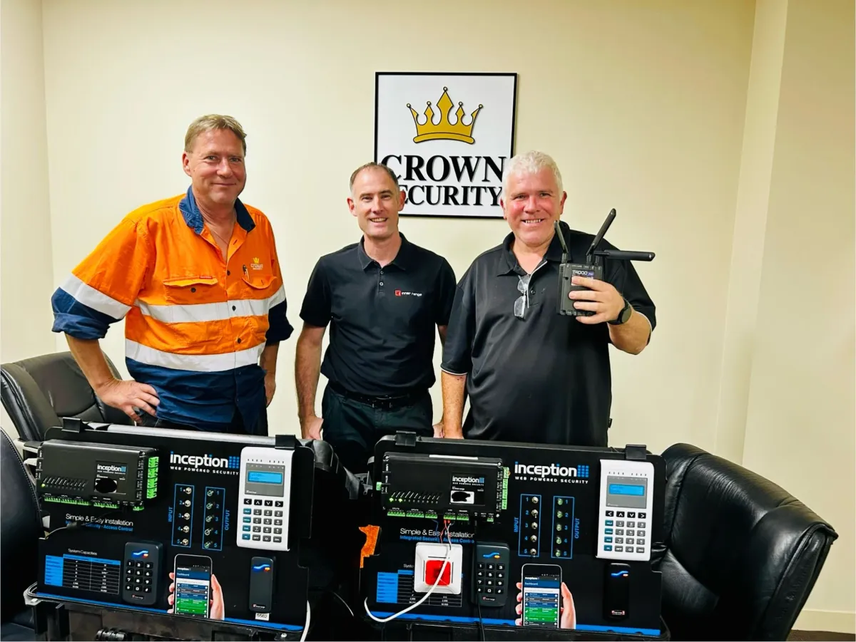 Crown Security technician testing Inner Range access control products at the workshop